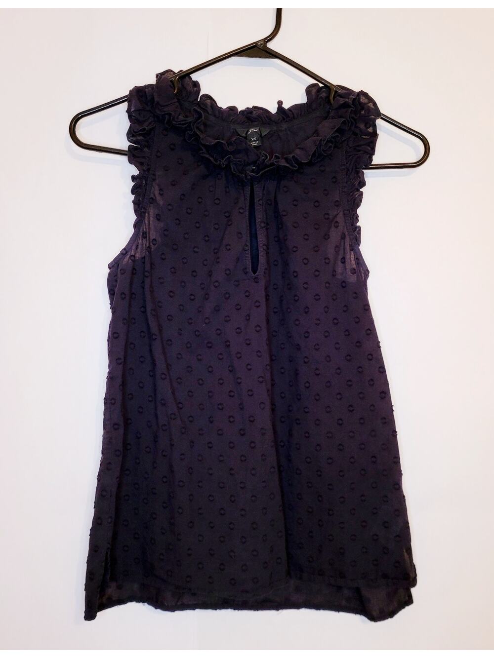 J.Crew black ruffled swiss dot sleeveless top Size XS Whimsigoth Preppy Romantic